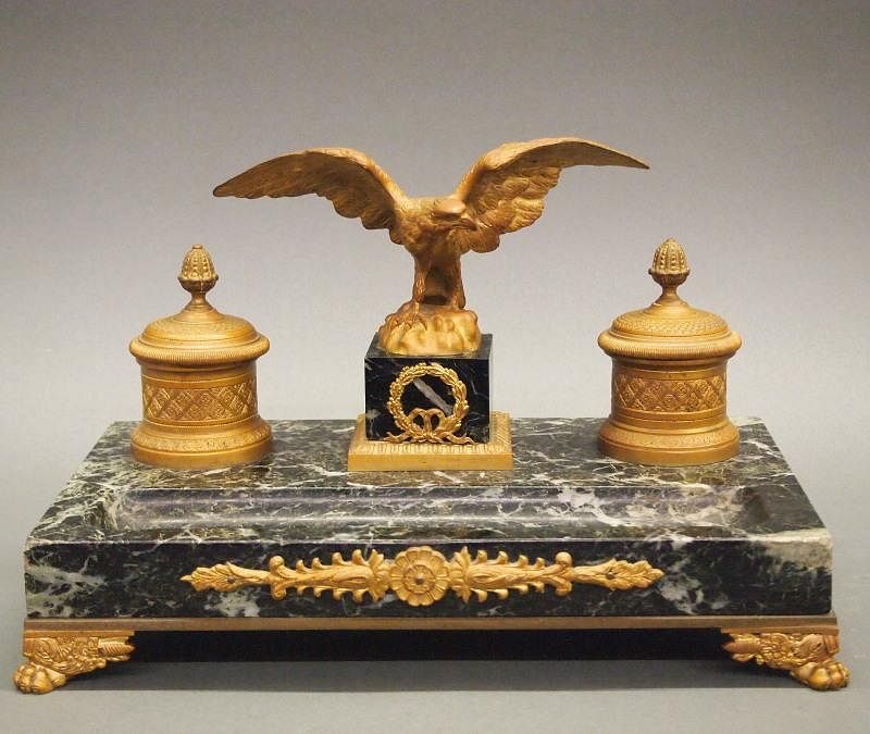 Appraisal: French marble inkstand A circa French Ormolu-Mounted Marble Inkstand First