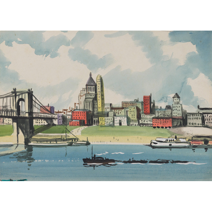 Appraisal: Josef Pierre Nuyttens American - Skyline Cincinnati c watercolor x