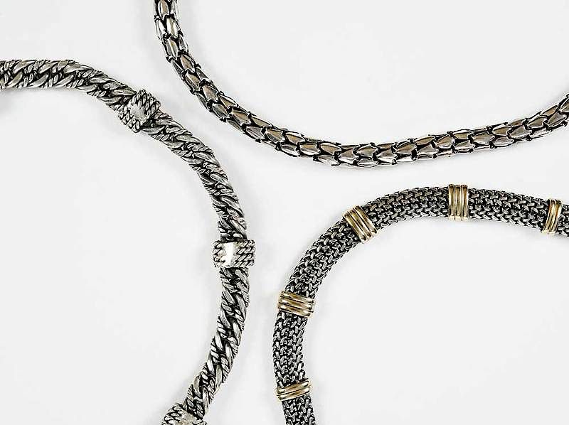 Appraisal: Three Sterling Silver Necklaces heavy link chains to in wide