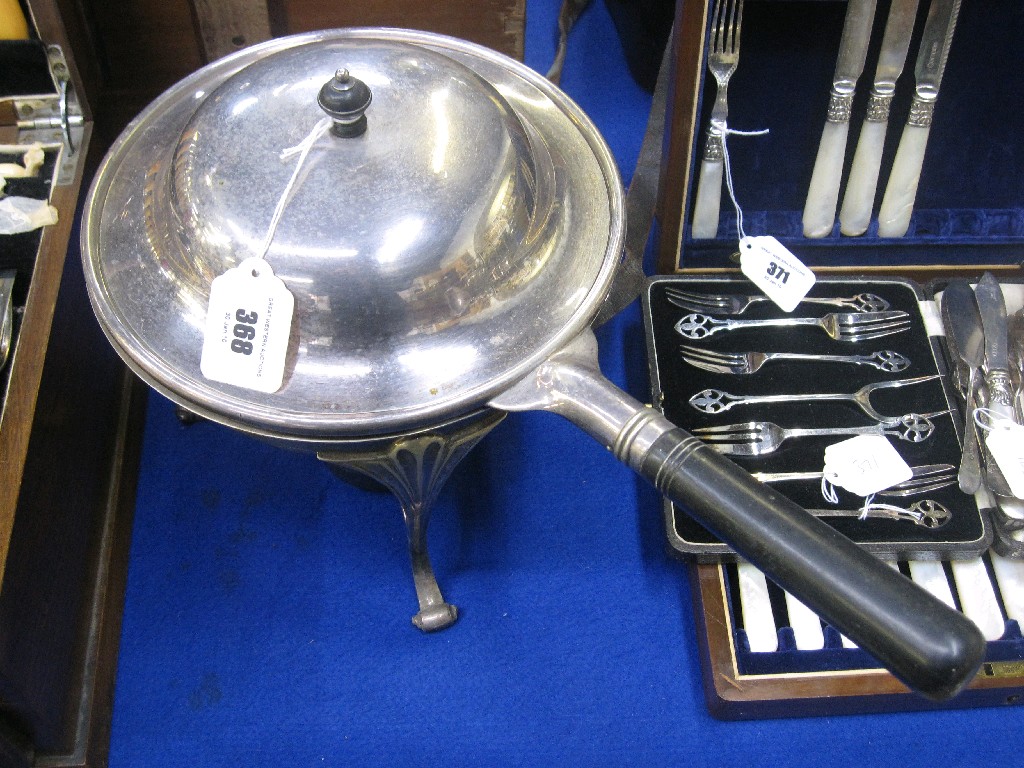 Appraisal: Silver plated chafing pan on stand