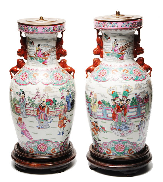 Appraisal: A PAIR OF CHINESE FAMILLE ROSE VASES of baluster form