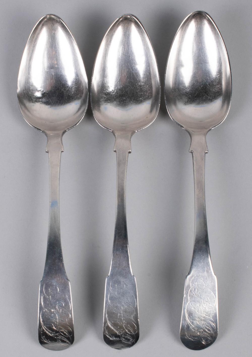 Appraisal: THREE J HOWELLS COIN SILVER PLACE SPOONS each stamped to