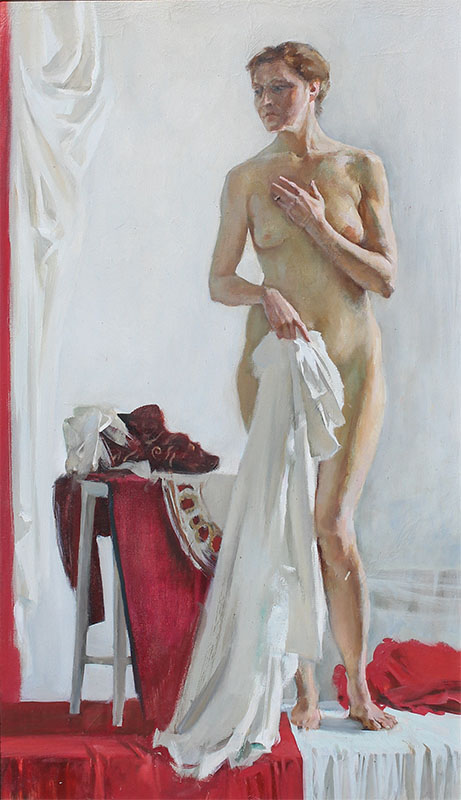 Appraisal: FULL LENGTH FEMALE NUDE RUSSIAN PAINTING Oil Canvas '' x