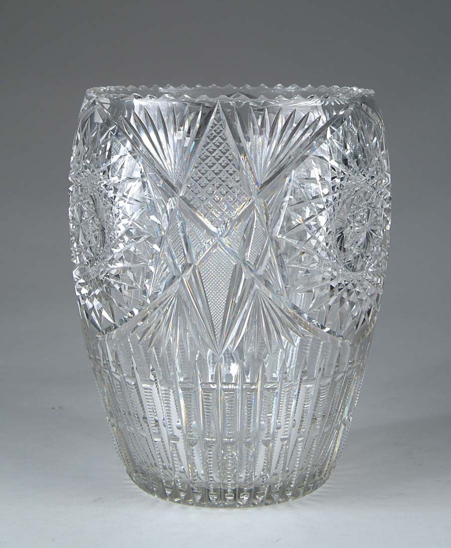 Appraisal: LARGE CUT GLASS VASE Large cut glass vase is cut