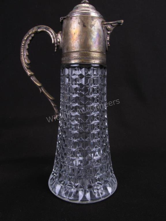 Appraisal: Victorian Silverplate and Glass Claret Jug beautiful glass jug with