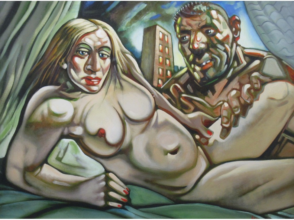 Appraisal: AFTER PETER HOWSON MADONNA AND GUY RITCHIE Giclee reproduction on