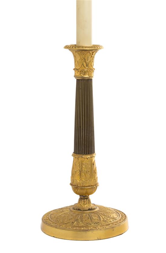 Appraisal: Sale Lot An Empire Style Gilt Bronze Candlestick th century