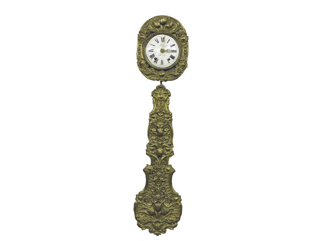 Appraisal: Bentucat Moluier antique French embossed brass bracket wall clock double