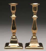 Appraisal: CHOICE PAIR OF ENGLISH BELL METAL FEDERAL PERIOD CANDLESTICKS Flared