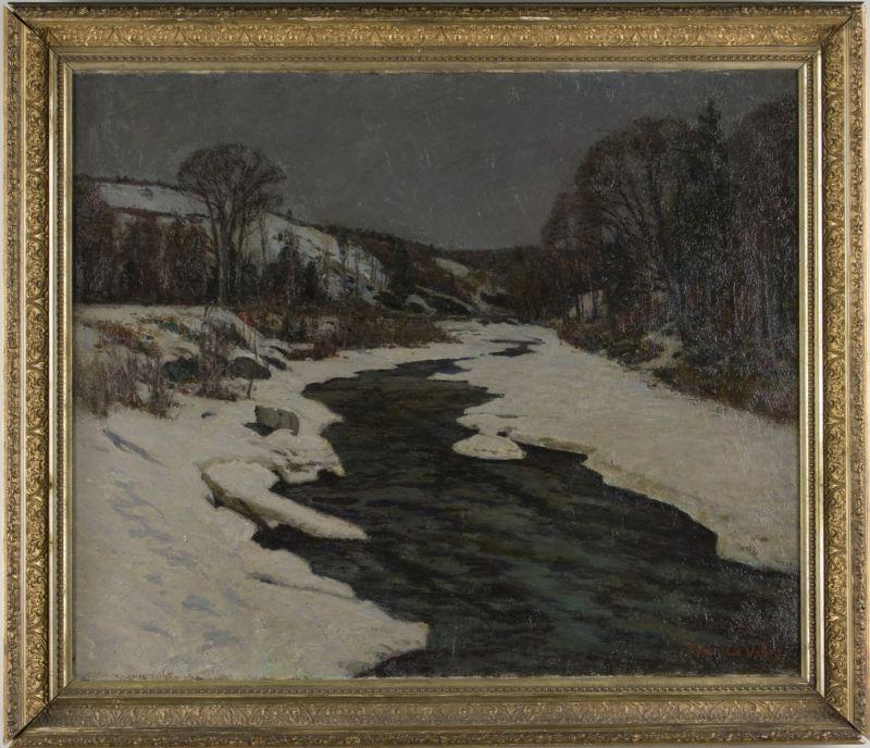 Appraisal: William LaValley VT - Snowy River oil on canvas signed