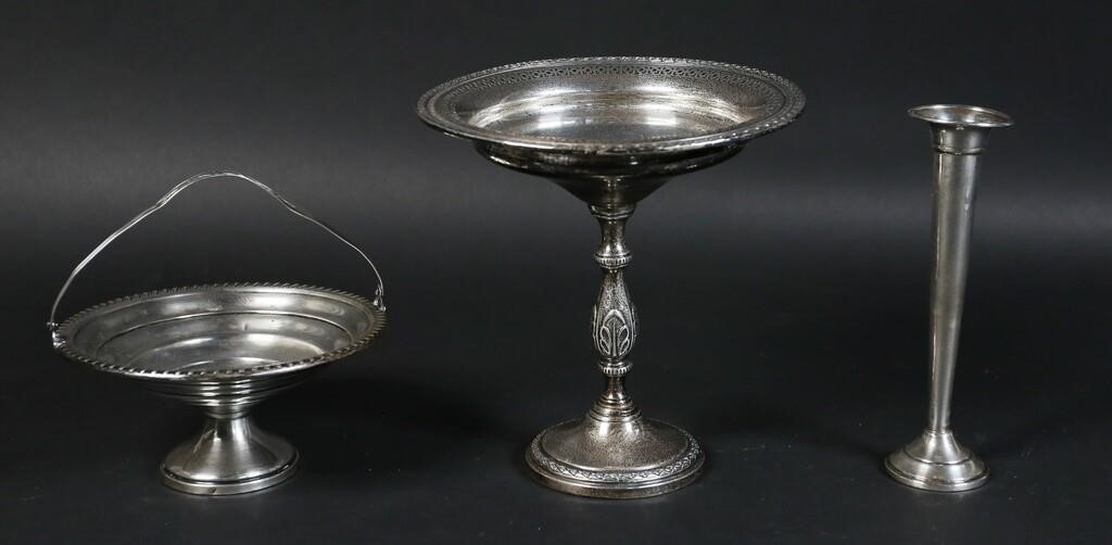 Appraisal: Fisher Silversmiths tazza candy dish and Lunt vase Each marked