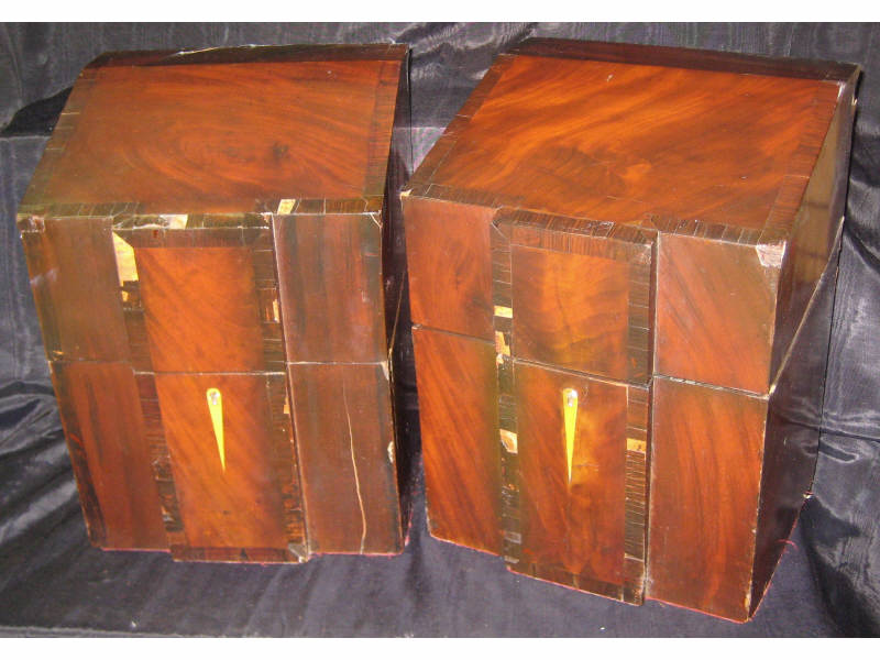 Appraisal: PAIR AMERICAN TH CENTURY MAHOGANY KNIFE BOXES With allover crossbanding