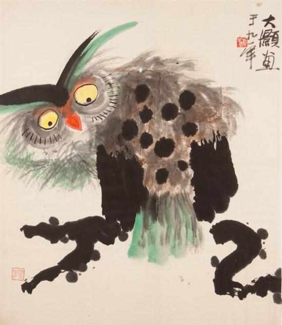 Appraisal: Chinese painting Owl attributed to Zheng Hao contemporary signed ink