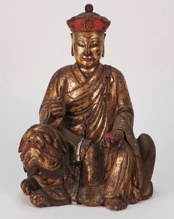 Appraisal: CHINESE QING DYNASTY CARVED WOOD BUDDHA ChinaChing DynastyDepicts Buddha seated