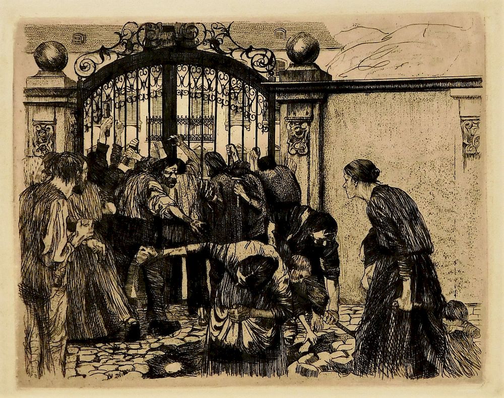 Appraisal: Kathe Kollwitz Storming the Gate Etching Germany - Storming the