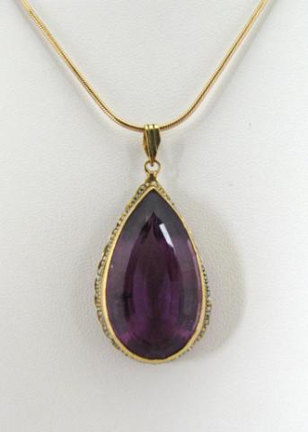 Appraisal: K Yellow Gold Antique Pear Shaped Amethyst Pendant with seed