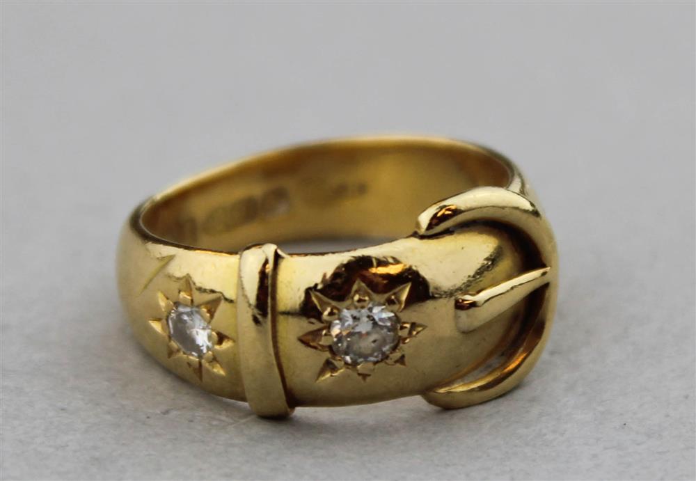 Appraisal: SCOTTISH K YELLOW GOLD BUCKLE RING WITH DIAMONDS the two