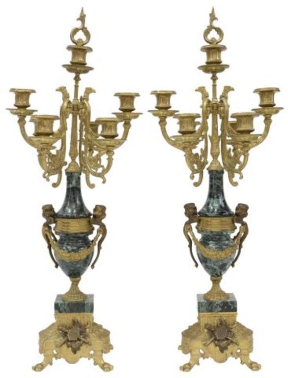 Appraisal: pair Italian gilt metal seven light candelabra garnitures th c