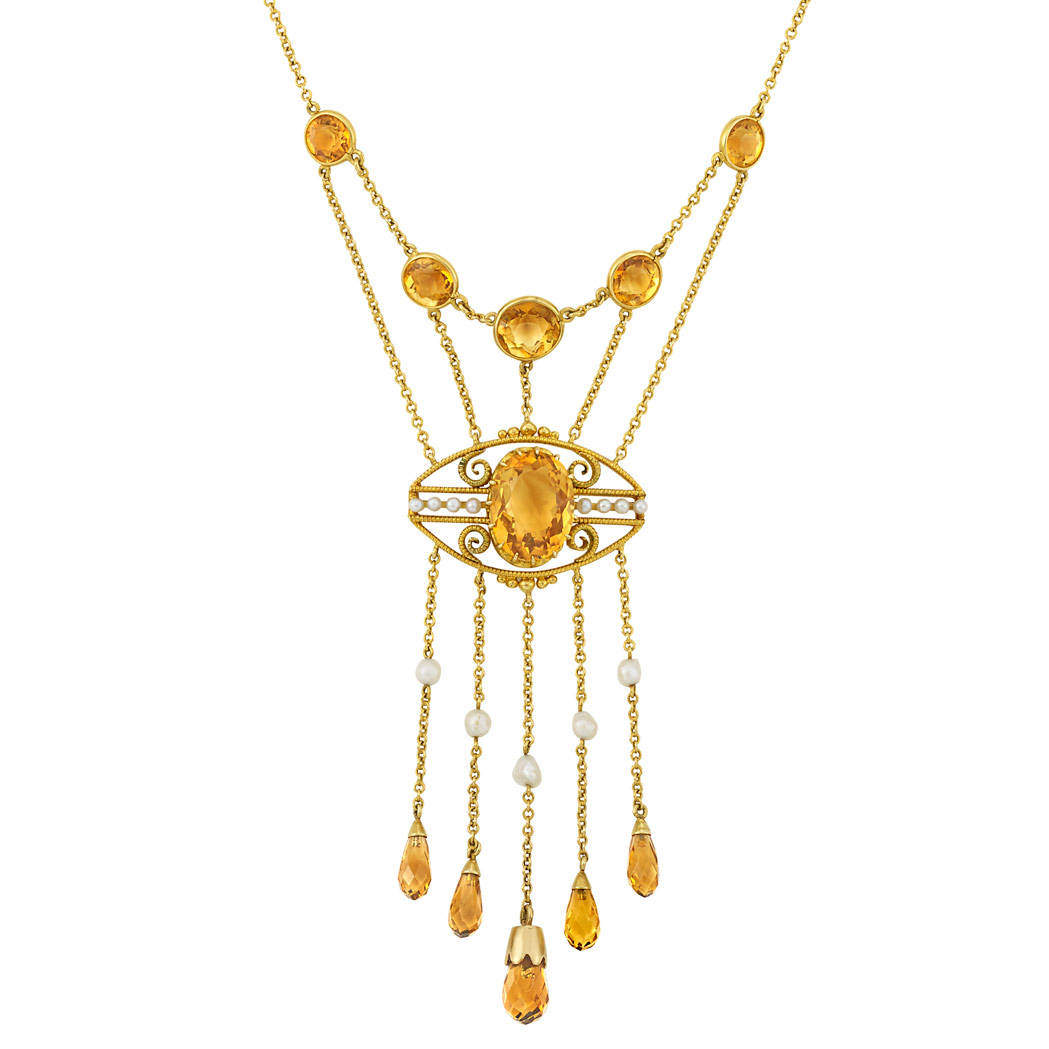 Appraisal: Antique Gold Citrine Split and Seed Pearl and Citrine Briolette