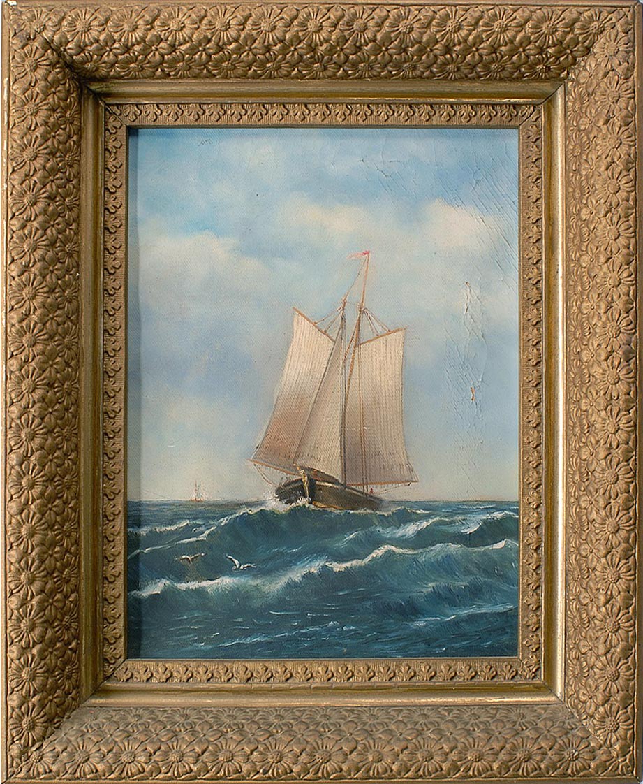 Appraisal: FRAMED PAINTING ATTRIBUTED TO JESAMINE COBB A ship at sea