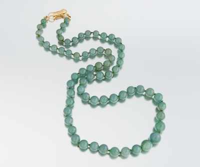 Appraisal: A Jade Bead Necklace with Gold Clasp k yellow gold