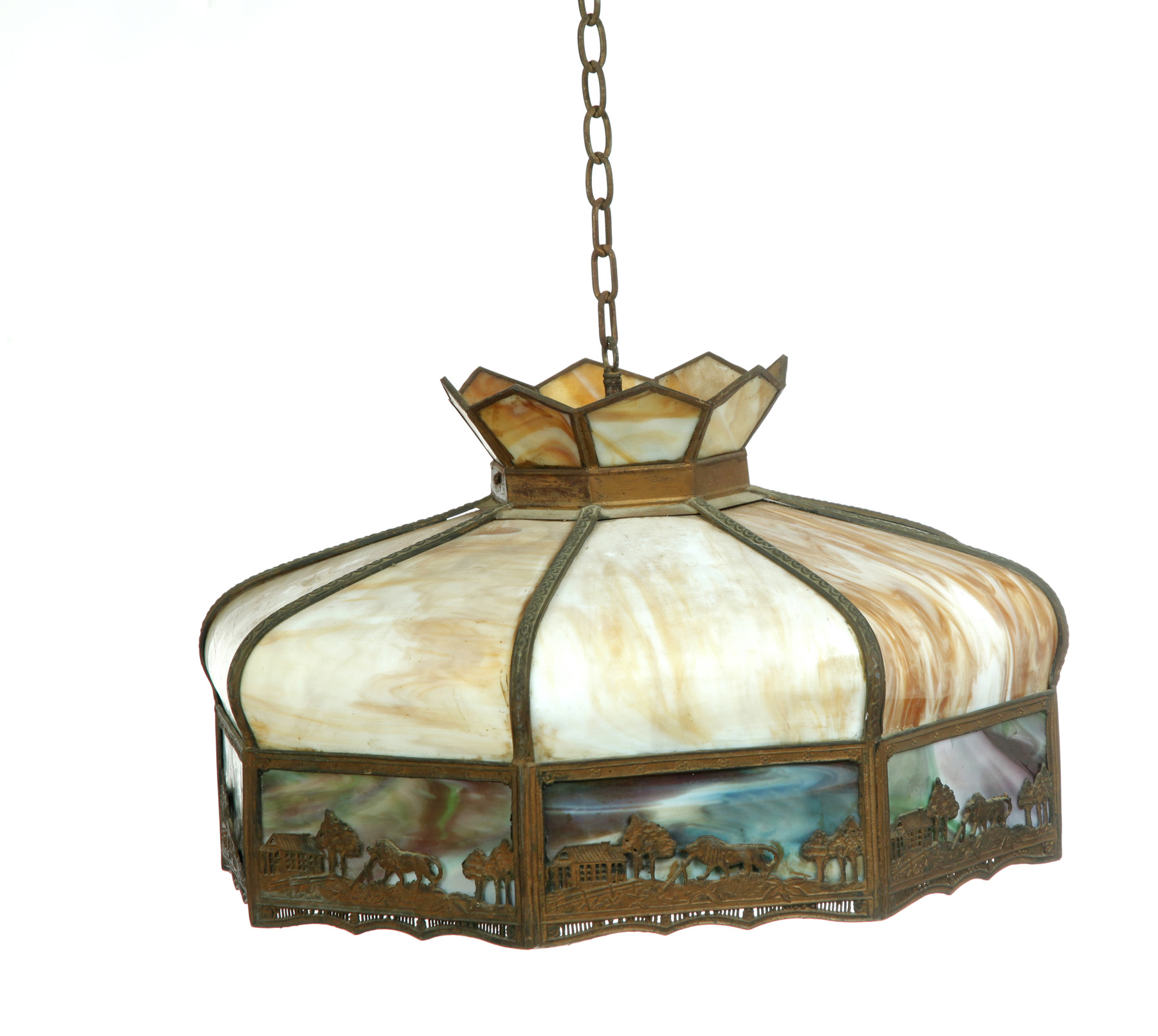 Appraisal: EIGHT-PANEL SLAG GLASS HANGING LAMP American st half- th century