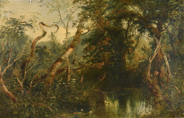 Appraisal: TH CENTURY ENGLISH SCHOOLA wooded pool oils on canvas x