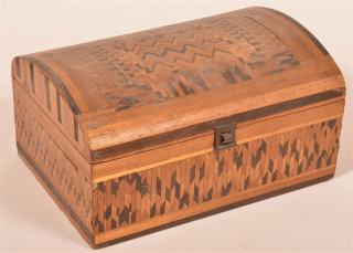 Appraisal: th Century Ornately Inlaid Softwood Dome Top Trinket Document Box