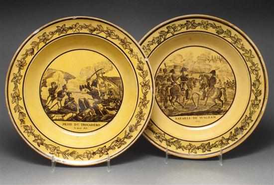 Appraisal: Pair of French probably Creil faience Napoleonic transfer decorated plates