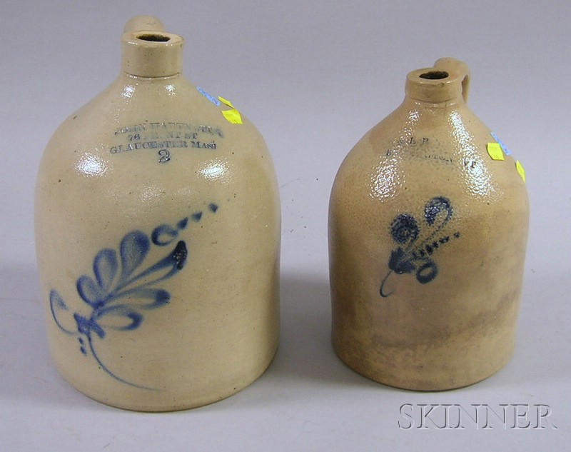 Appraisal: Two Cobalt Floral Decorated Stoneware Jugs marked F L P