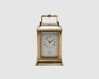 Appraisal: French Brass and Beveled Glass Carriage Clock French Brass and