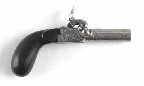 Appraisal: Belgium single shot pocket pistol with an engraved frame and