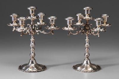 Appraisal: Pair Mexican Sterling Candelabra th century each with five cups