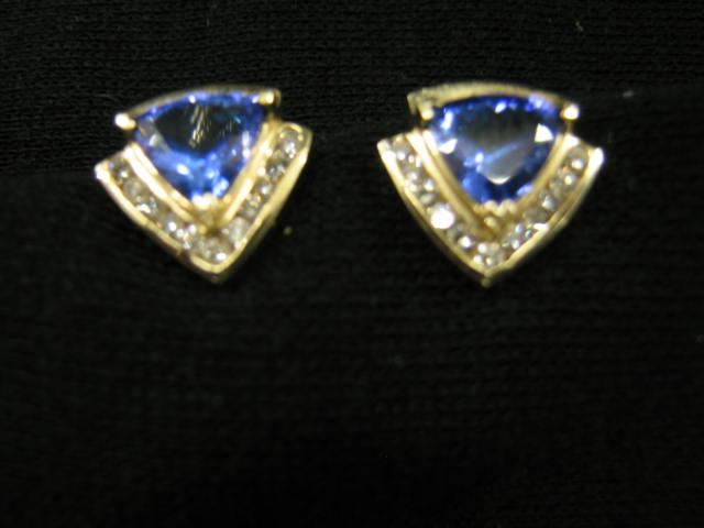 Appraisal: Tanzanite Diamond Earrings triangular gems total carats with diamonds below