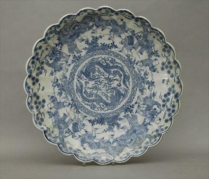 Appraisal: Japanese Blue and White Porcelain Lobed Charger in diam