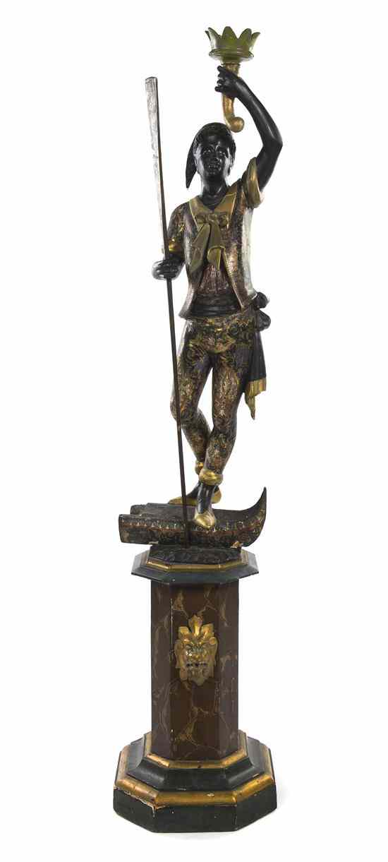 Appraisal: An Italian Painted Wood Blackamoor Figure on Stand the figure