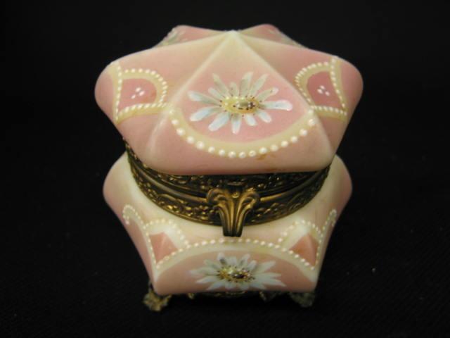 Appraisal: Nakara Victorian Art Glass Dresser Box floral on pink beautiful