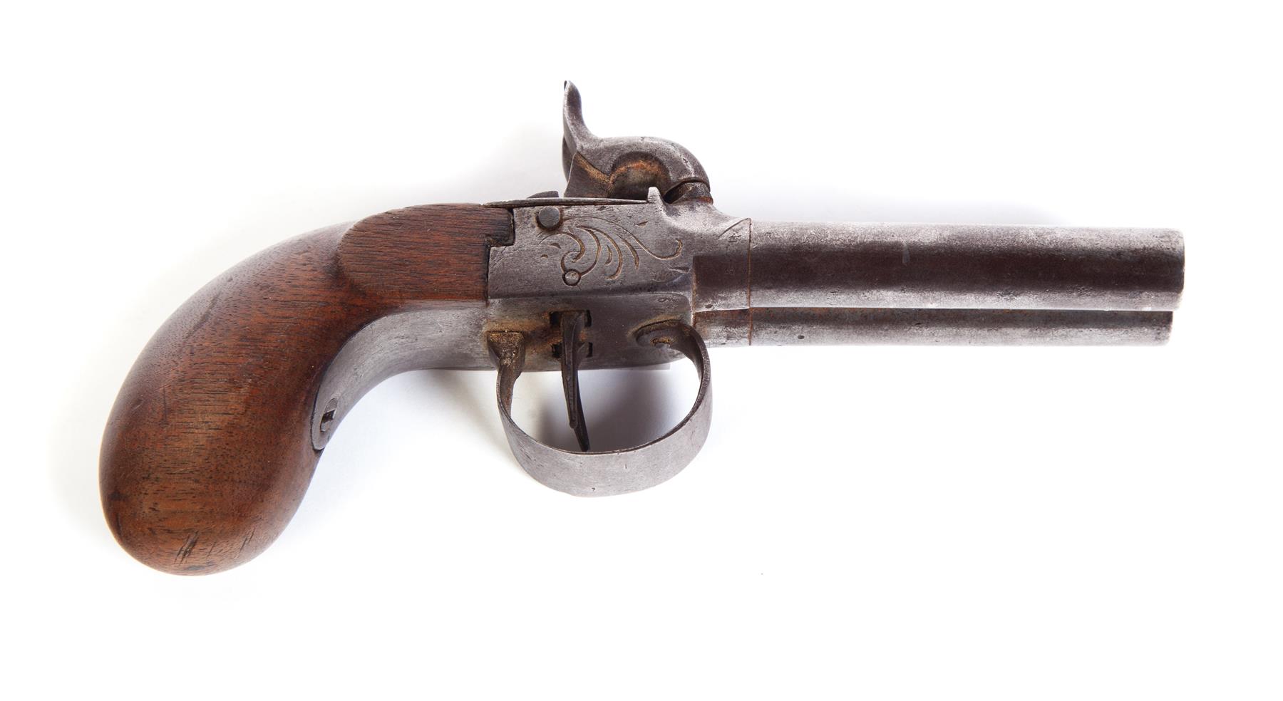 Appraisal: DOUBLE BARREL PERCUSSION PISTOL Nineteenth century Unmarked Double barrel with