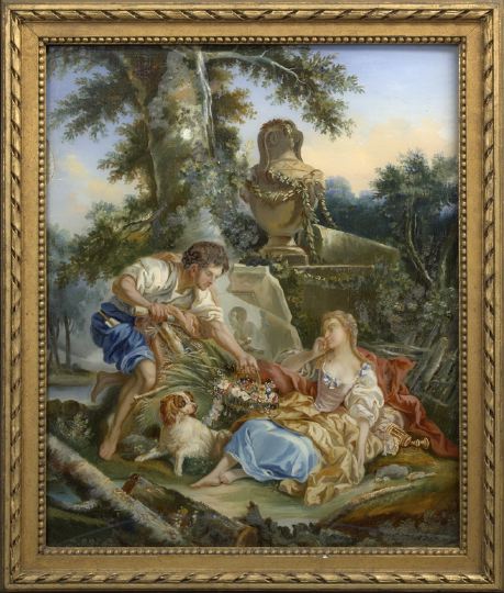 Appraisal: After Francois Boucher French - pair of faux-eglomise panels one