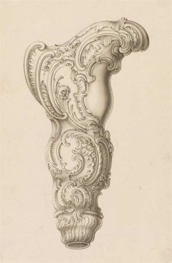 Appraisal: GERMAN TH CENTURY Sketch for a silver cane handle Grey