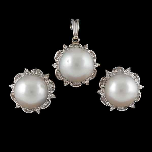 Appraisal: Diamond and Pearl Earring and Pendant Collection A pendant of