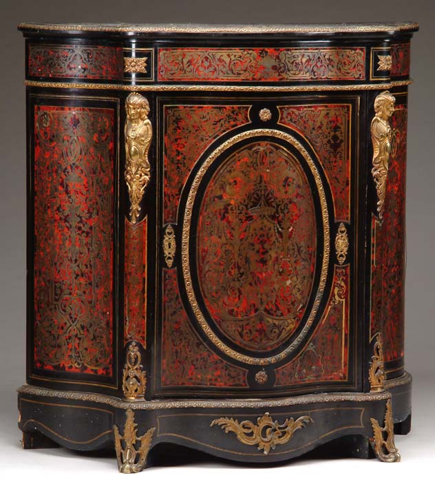 Appraisal: BOULLE MARQUETRY DECORATED VICTORIAN CABINET One door cabinet with serpentine