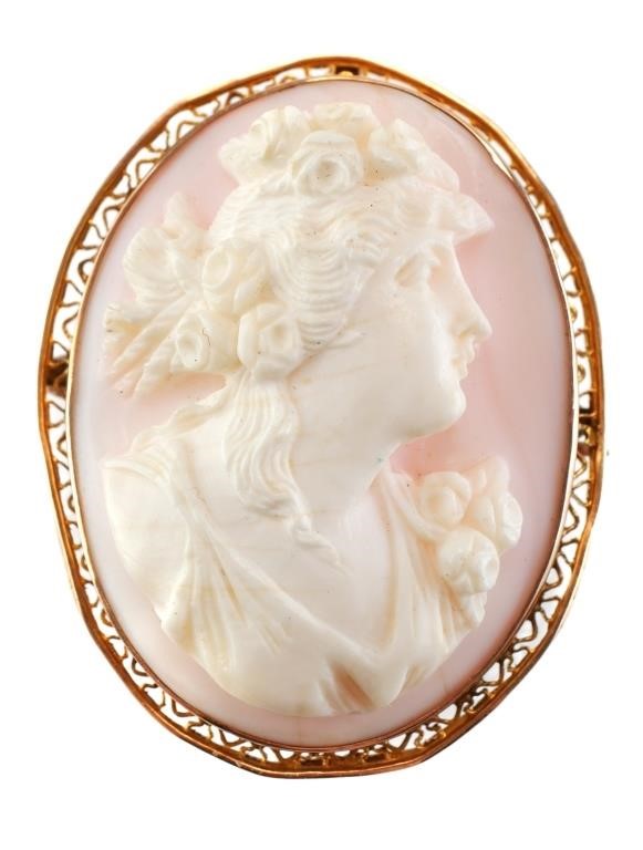 Appraisal: Vintage K yellow gold frame with Victorian woman cameo Brooch