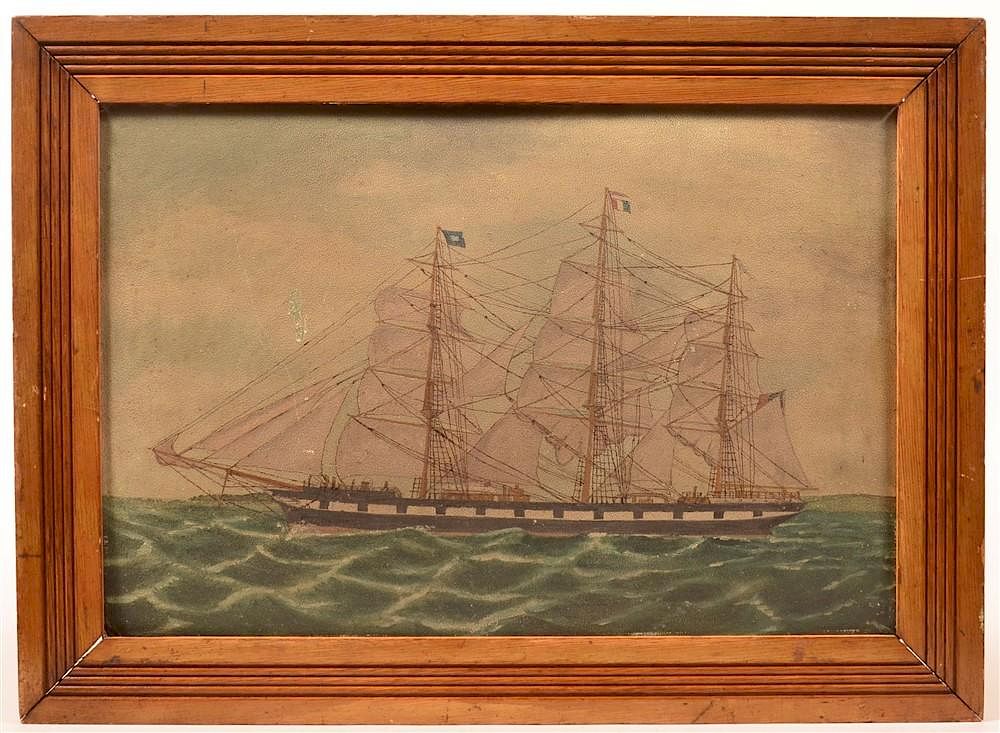 Appraisal: Oil on Artist Board of a Three Mast Ship at