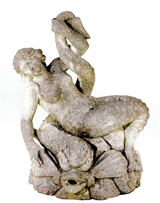 Appraisal: Cast-stone mermaid fountain early th century mermaid atop stylized sea