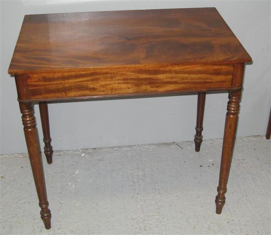 Appraisal: th century mahogany side table with raised back on turned