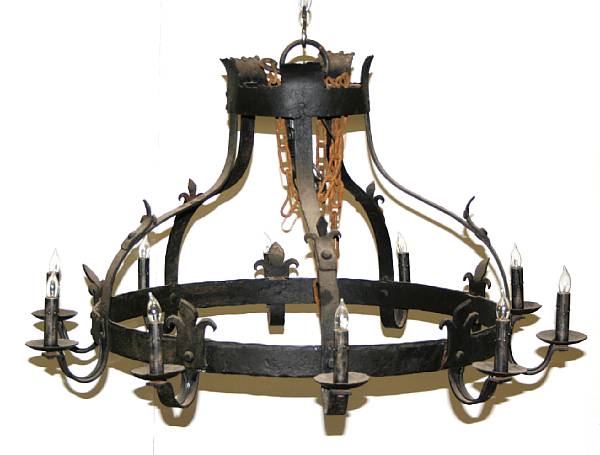 Appraisal: A Continental Gothic style iron ten light chandelier height in