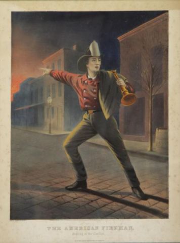 Appraisal: Currier Ives Hand Colored Lithograph TheAmerican Fireman Rushing to the