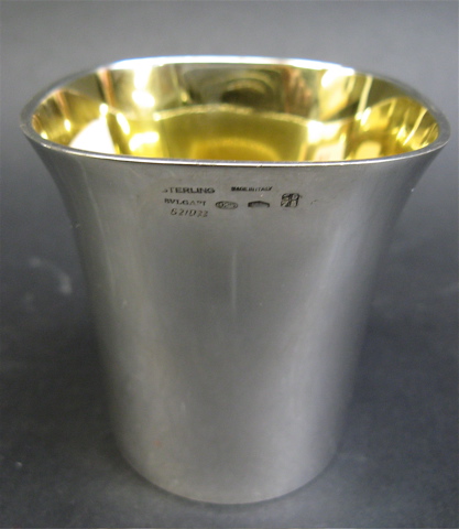 Appraisal: ITALIAN BULGARI STERLING SILVER VODKA CUP Troy ozs gilt interior