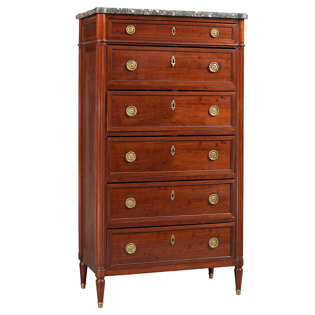 Appraisal: Louis XVI Style Mahogany Tall Chest of Drawers th Century